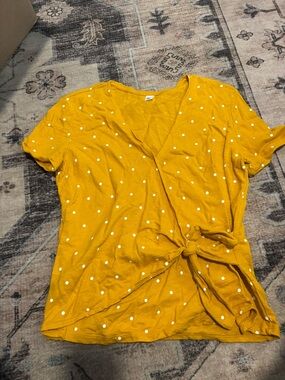 Old Navy Mustard Yellow Polka Dot Tie-Front Tee